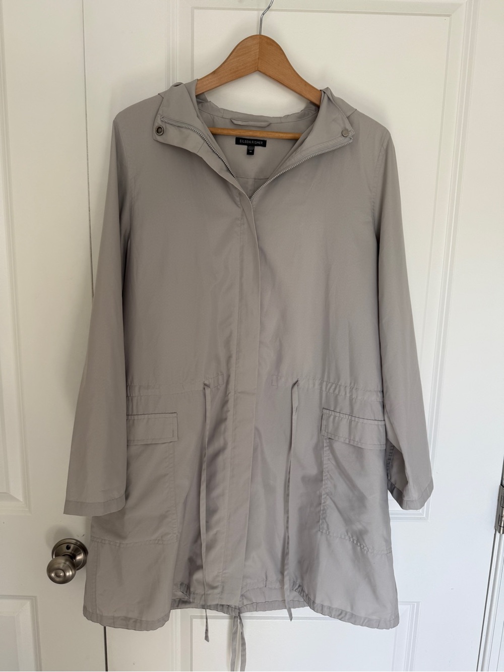 Eileen Fisher lightweight beige grey Hooded jacket Medium